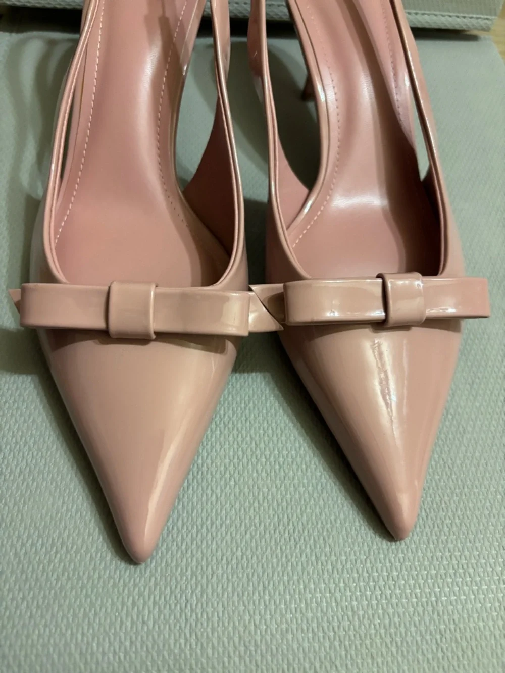 ZARA Blush Pink Patent Slingback Heels Bow Detail EU 41 - Picture 2 of 6
